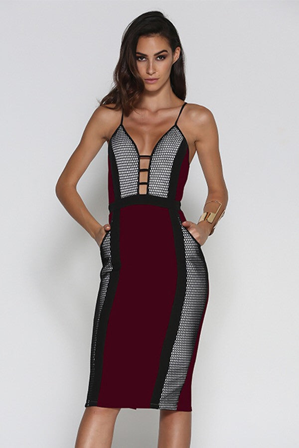 HONEYCOMB MIDI DRESS - WINE - Fashion Flash Boutique